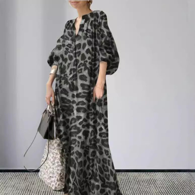 Damen Langarm Maxi-Kleid im auffälligen Leopardenmuster R&B