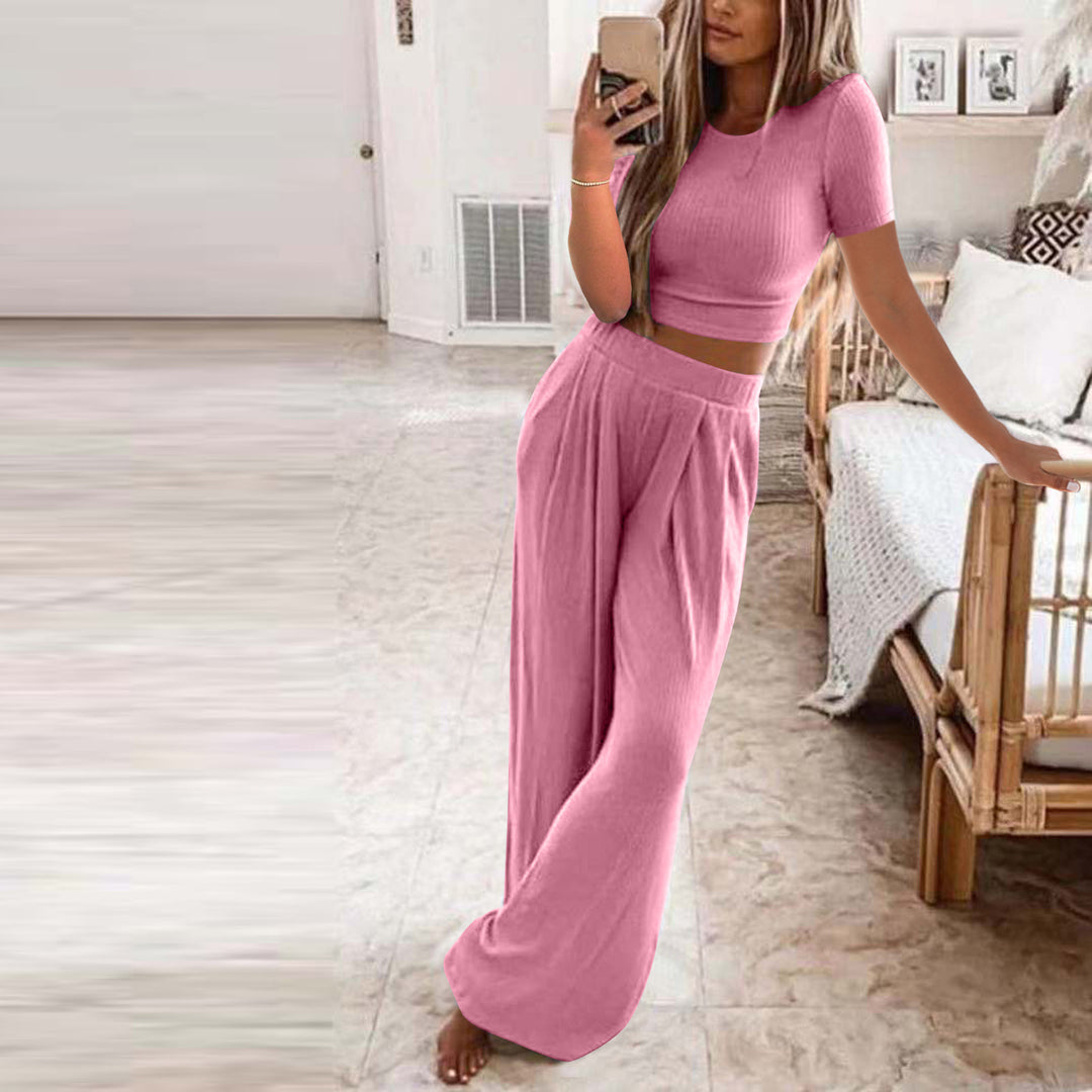Damen Set aus kurzer Strickoberteile und weiten Hosen R&B