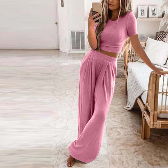 Damen Set aus kurzer Strickoberteile und weiten Hosen R&B