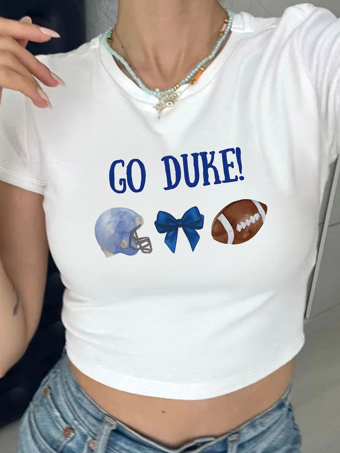 Damen Crop-T-Shirt mit kreativem Augenmotiv und Tourdruck R&B