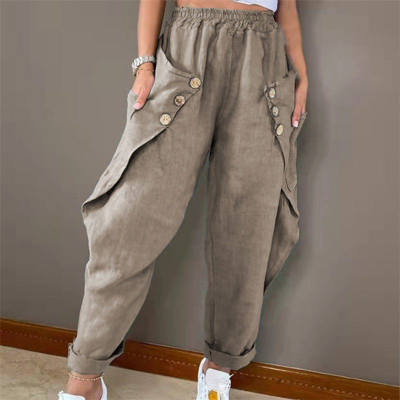 Damen lässige Sommerhose mit Knopfdetails und praktischen Seitentaschen R&B