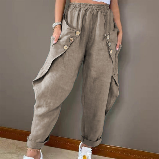Damen lässige Sommerhose mit Knopfdetails und praktischen Seitentaschen R&B