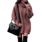 Damen Strickkleid mit hohem Kragen und Rippenstruktur