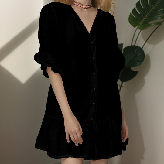 Damen Shirtkleid mit Puffärmeln und Volantabschluss R&B