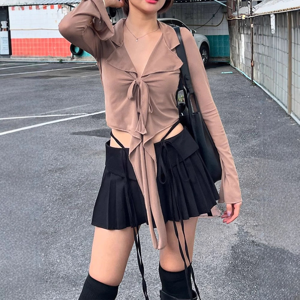 Damen modische cropped Bluse mit Knoten R&B