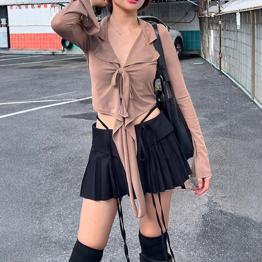 Damen modische cropped Bluse mit Knoten R&B