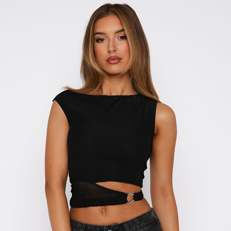Damen Crop-Top mit schickem Wickeldesign und dekorativem Gürtel R&B