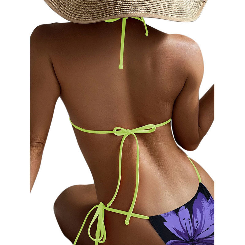 Damen Triangel-Bikini mit floralem Muster und verstellbaren BindR&Bändern R&B