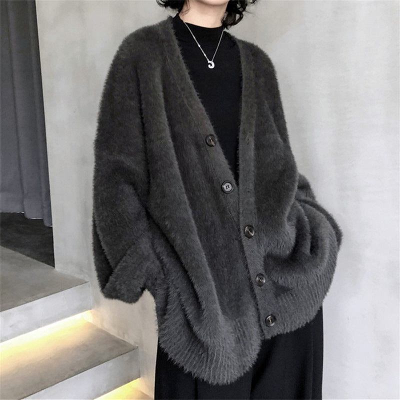 Damen kuschelige Strickjacke mit großen Knöpfen und komfortablem Schnitt R&B
