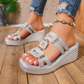Damen Wedge-Pantoletten mit Glitzerakzenten und modischer Schnallen-Detailierung
