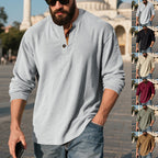Herren Langarm-Henley-Shirt mit strukturiertem Material und modischen Knopfdetails R&B
