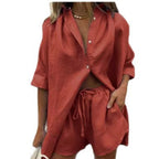 Damen luftige Leinenbluse mit Shorts R&B