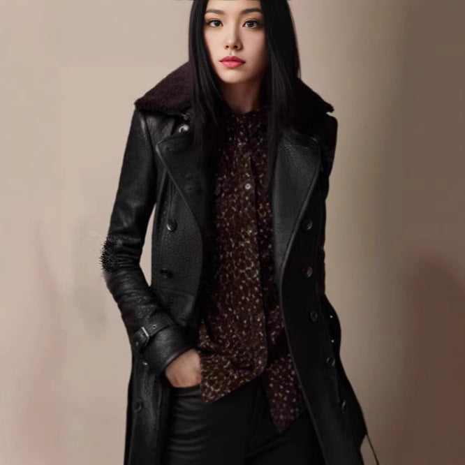 Damen edler Trenchcoat mit verschließbarem Kragen und raffinierten Details R&B