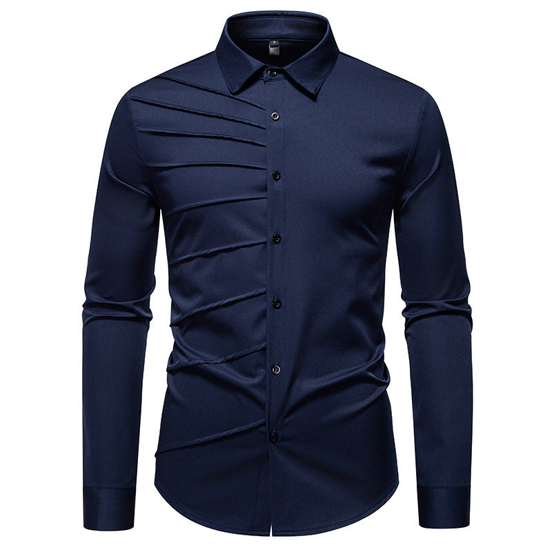 Herren Langarmhemd mit modischem Rippendesign R&B