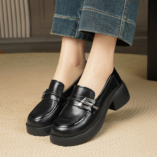 Damen Elegante Blockabsatz Mokassins mit modischem Schnallen-Detail R&B