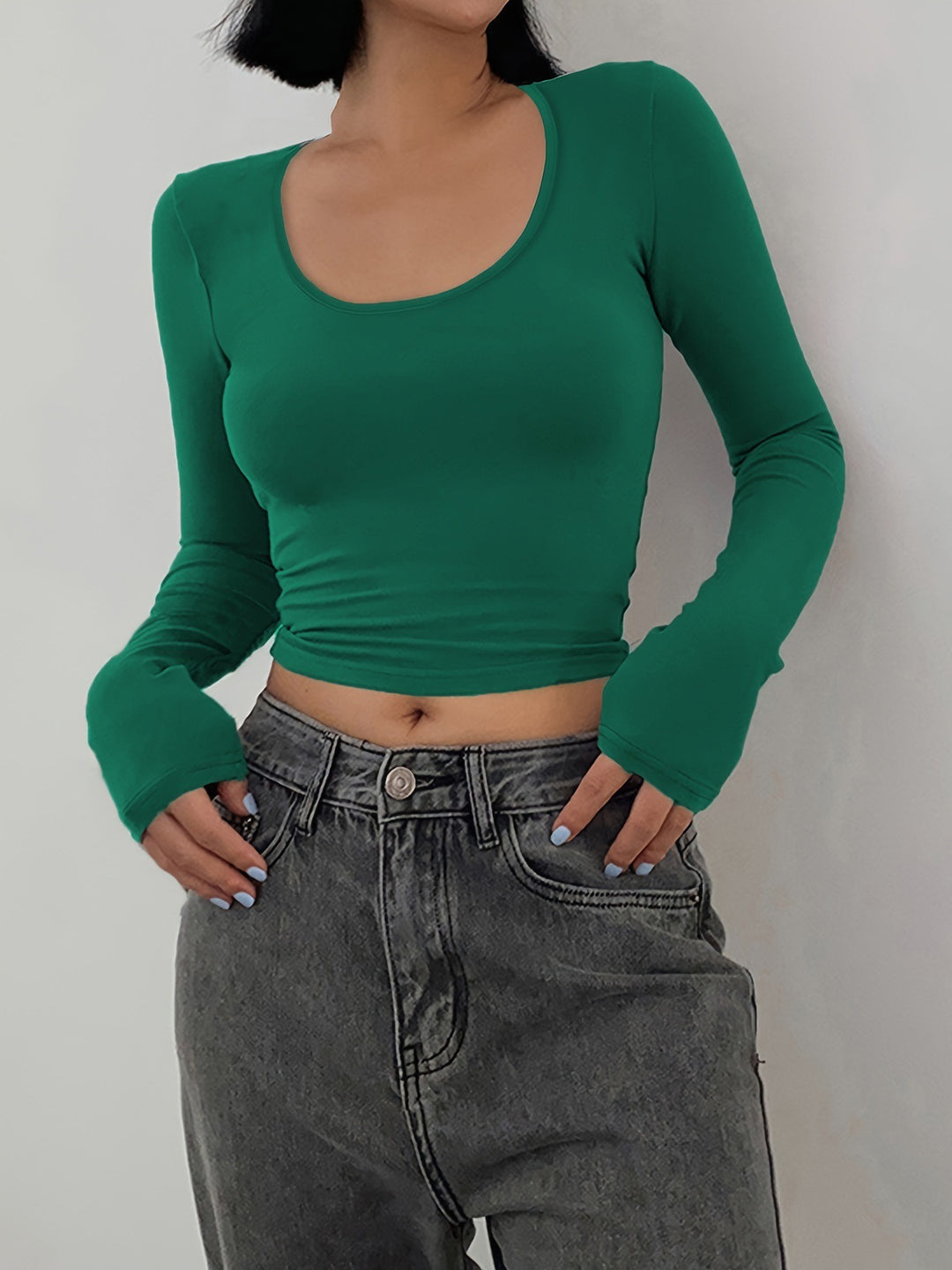 Damen Figurbetontes Langarmshirt mit weiten Ärmeln R&B