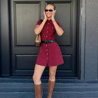 Damen Kurzarm Karokleid mit eleganten Taschen und Knopfdetails R&B