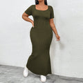 Damen figurbetontes Maxikleid mit quadratischem Ausschnitt aus Rippstrick R&B