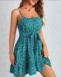 Damen floraler Minikleid mit Spaghettiträgern und Rüschendetails R&B