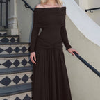 Damen Elegantes Langkleid mit gekreuztem Tailleneinsatz und schulterfreiem Ausschnitt R&B