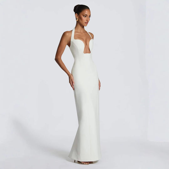 Damen Elegantes Abendkleid mit tiefem Herz-Ausschnitt und schwingendem Saum R&B