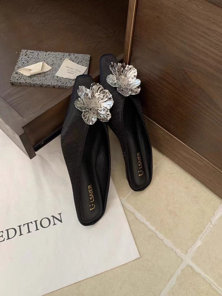 Damen elegante Ballerina-Pumps mit funkelndem Blumenakzent R&B
