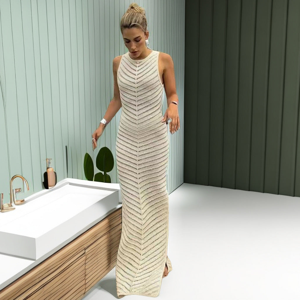 Damen Elegantes Maxikleid mit raffiniertem Strukturmuster und hohem Schlitz R&B