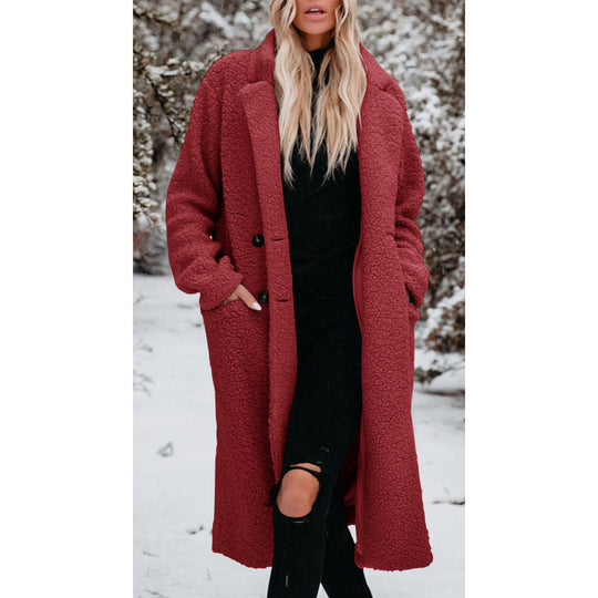 Damen Oversized Teddy-Mantel mit Knopfverschluss und praktischen Taschen R&B