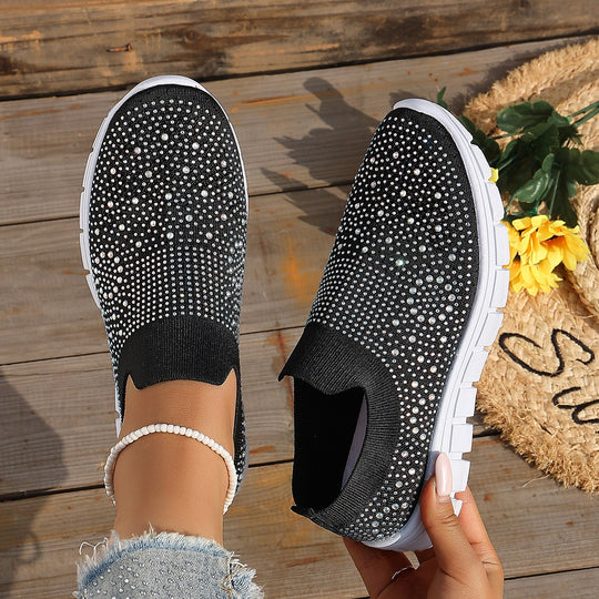 Damen Slip-On Sneakers mit funkelnden Strass-Applikationen R&B