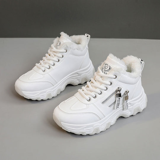 Damen modische High-Top Sneakers mit warmem Innenfutter und sportlichem Zipper-Design R&B