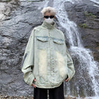 Unisex lässige Oversize-Jeansjacke mit einzigartigem Schnitt und praktischen Taschen