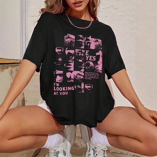 Damen Oversized T-Shirt mit kreativem Schriftzug und lässigem Schnitt R&B