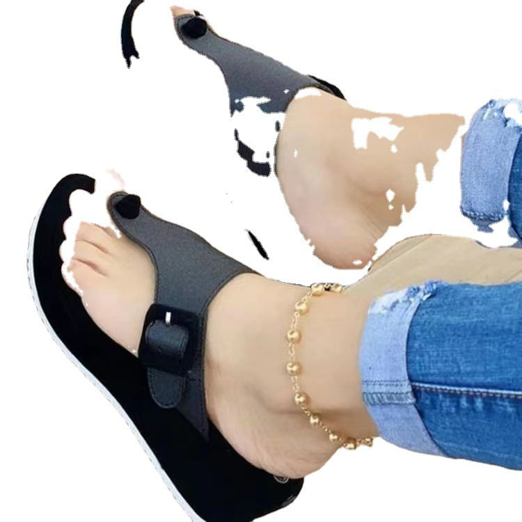 Damen Komfortable Wedge-Pantoletten mit dekorativem Schnallen-Detail R&B