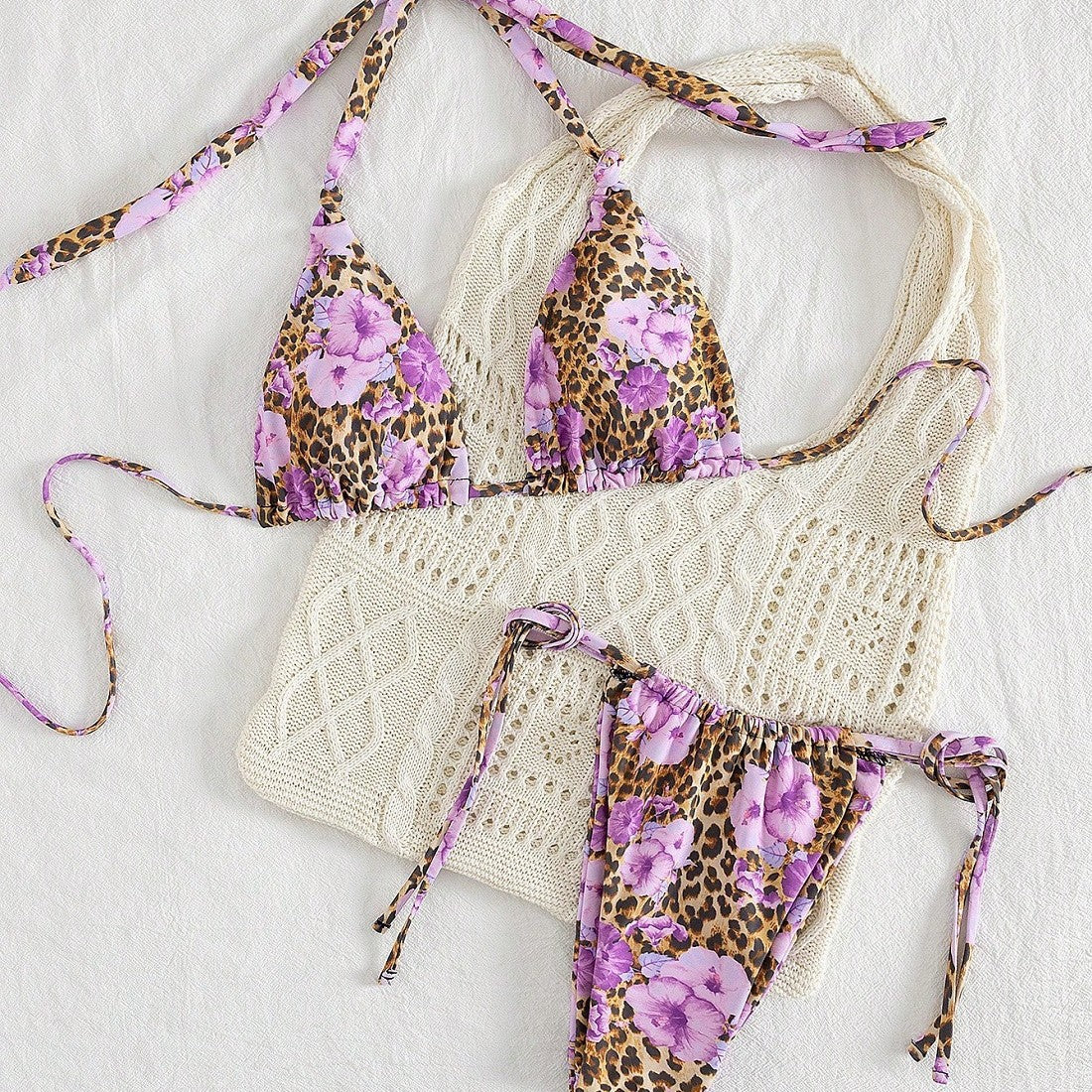 Damen Triangel-Bikini-Set mit raffiniertem Häkeloberteil R&B