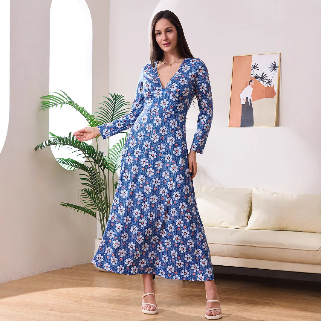 Damen Maxi-Kleid mit schmeichelndem V-Ausschnitt und floralen Details R&B