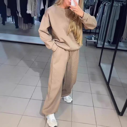 Damen Sportliches Zweiteiliges Freizeitset mit Glitzerakzenten R&B