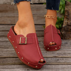 Damen Wedge-Pantoletten mit modischem Schnallen-Design und dekorativen Nieten R&B