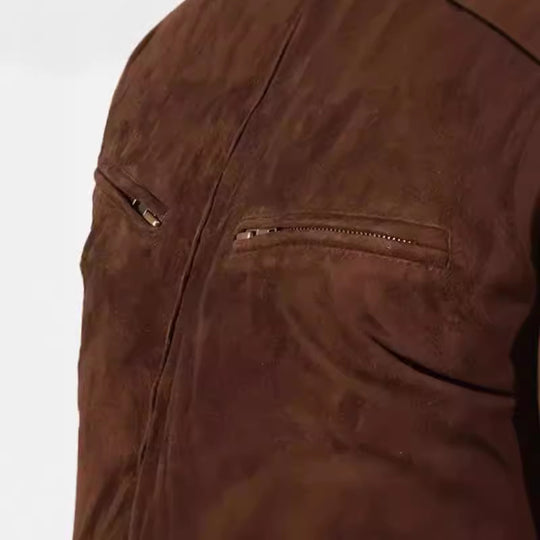 Herren Suede-Bomberjacke mit trendigem Stehkragen und praktischen Taschen R&B