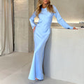 Damen elegantes Maxikleid mit schickem Stehkragen und langem Schnitt R&B