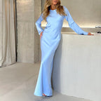 Damen elegantes Maxikleid mit schickem Stehkragen und langem Schnitt R&B
