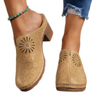 Damen Holz-Pantoletten mit raffiniertem Blumendekor und bequemer Sohle R&B