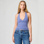 Damen Halter-Top mit Punktmuster und V-Ausschnitt R&B