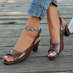 Damen Elegante Sling-Pumps mit modischem Krokodilleder-Design und komfortablem Blockabsatz R&B