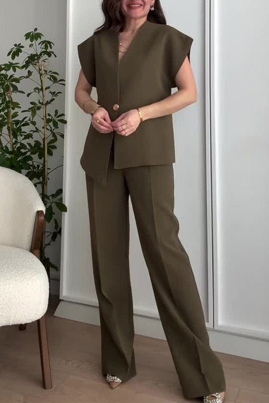 R&B | V-Ausschnitt Top und Hochtaillierte Hose Zweiteiler Anzug