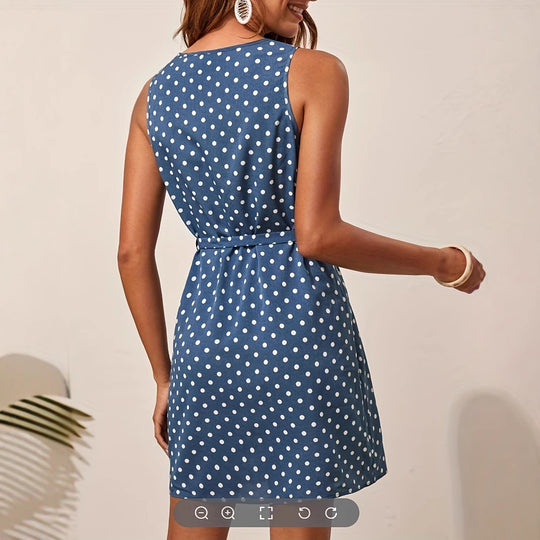 Damen Freizeitkleid mit punktiertem Design und Taillengürtel R&B