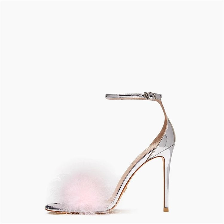Damen elegante High Heel Sandalen mit luxuriösem Plüsch-Detail R&B