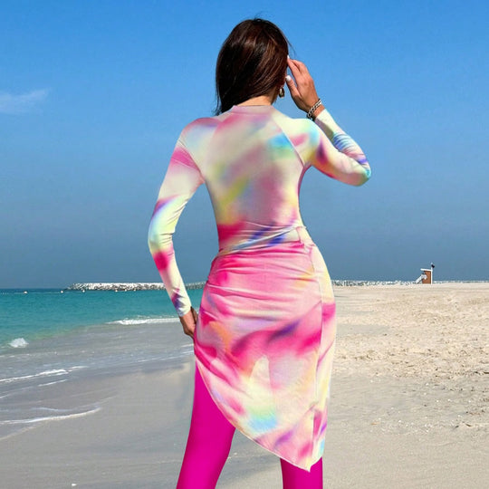Damen Sportlicher Langarm-Schwimmanzug mit Wickelrock R&B