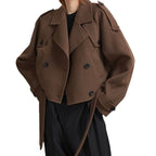 Damen Cropped Trenchjacke mit taillierbarem Gürtel und doppelt knöpfbarem Design R&B