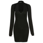 Damen Bodycon Kleid mit tiefem Ausschnitt und langen Ärmeln R&B