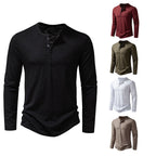 Herren Langarm-T-Shirt mit Knopfleiste und modischem Stehkragen R&B